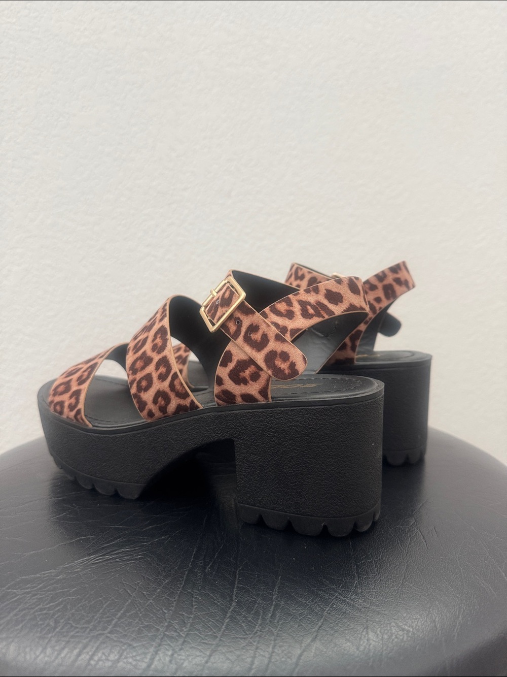 Soda Leopard-Print Strappy Platform Sandals in Brown and Black - Picture 5 of 5
